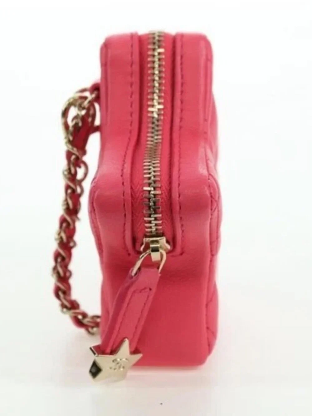 CHANEL Matelasse Star Bag Charm Lamb Skin Pink Gold CC Auth YKZ1175SAM
